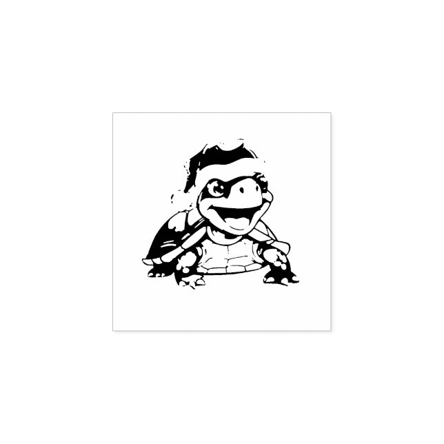 Cartoon Schildkröte, lachen, mit Weihnachtsmannmüt Gummistempel (Prägung)