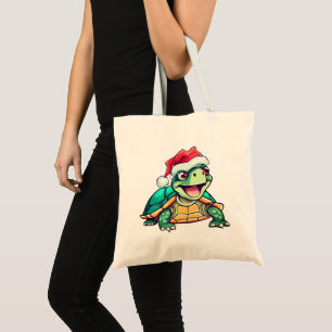 Cartoon Schildkröte, lachen, mit Weihnachtsmannmüt Tragetasche