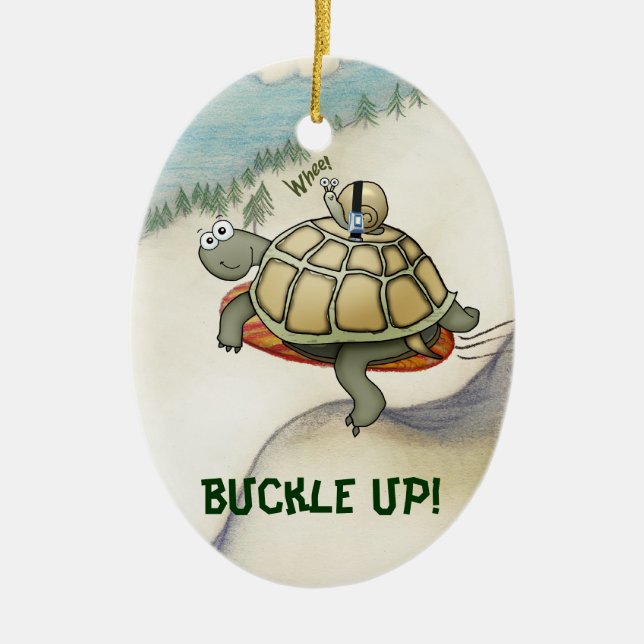 Cartoon Schildkröte, Schnecke auf dem Rücken mit G Keramik Ornament (Vorne)