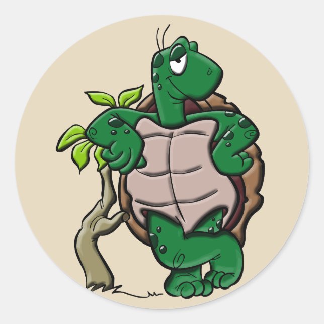 Cartoon-Schildkrötenkleber Runder Aufkleber (Vorderseite)