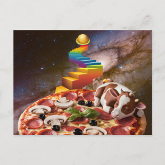 Cartoon Schlafende Kuh auf Pizza Postkarte