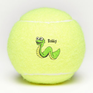 Cartoon Schlange Big Smile Hellgrün Gelb Tennisbälle