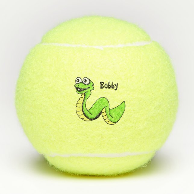 Cartoon Schlange Big Smile Hellgrün Gelb Tennisbälle (Vorderseite)