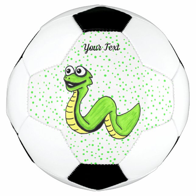 Cartoon Schlange Lebendes Grüngelb auf Polka Dots Fußball (Vorderseite)