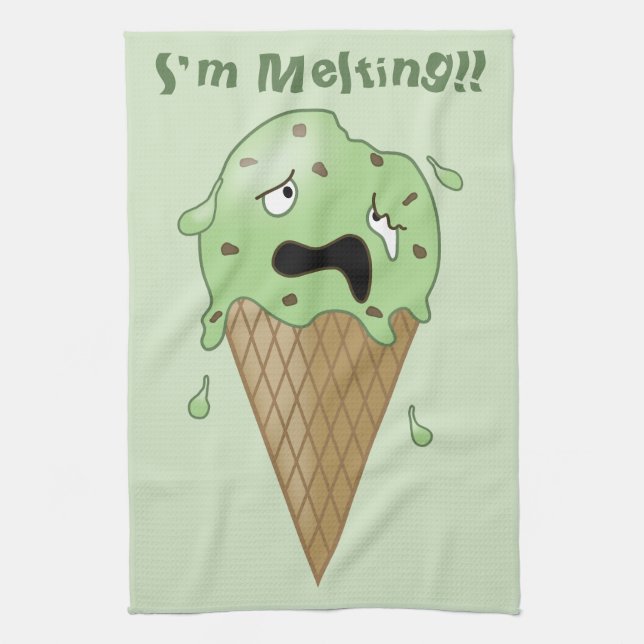 Cartoon-schmelzender Eiscreme-Kegel (ich schmelze) Küchentuch (Vertikal)