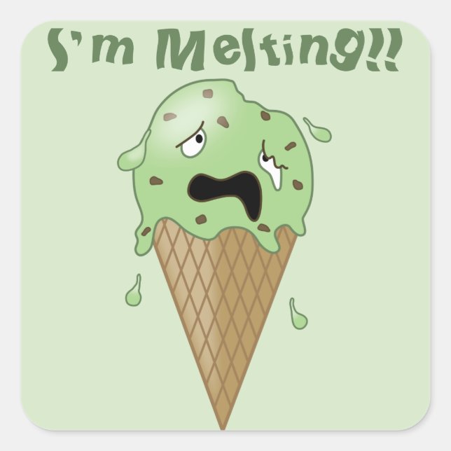 Cartoon-schmelzender Eiscreme-Kegel (ich schmelze) Quadratischer Aufkleber (Vorderseite)