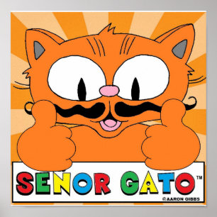 Cartoon-Schnurrbart-Katze Senor Gato Zwei Daumen h Poster