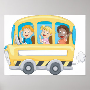 Cartoon-Schulbus-Kinder Poster