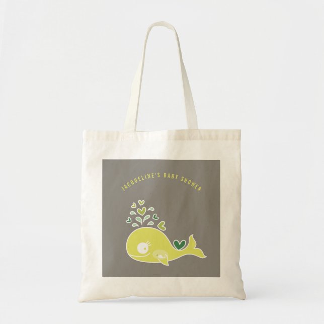 Cartoon Schwangere Grüne Mommy Whale Babydusche Tragetasche (Vorne)
