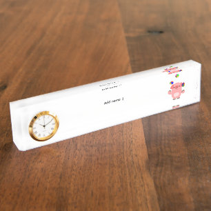 Cartoon schwänzen Schweinebriegel mit Uhr Namensplakette