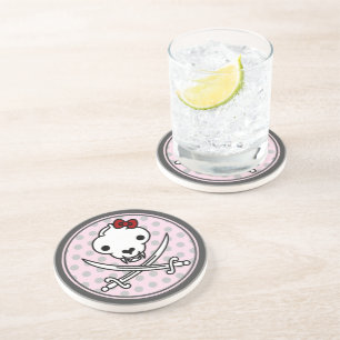 Cartoon Schwarz-weiß Jolly Kitty Pirate Skull Bone Getränkeuntersetzer