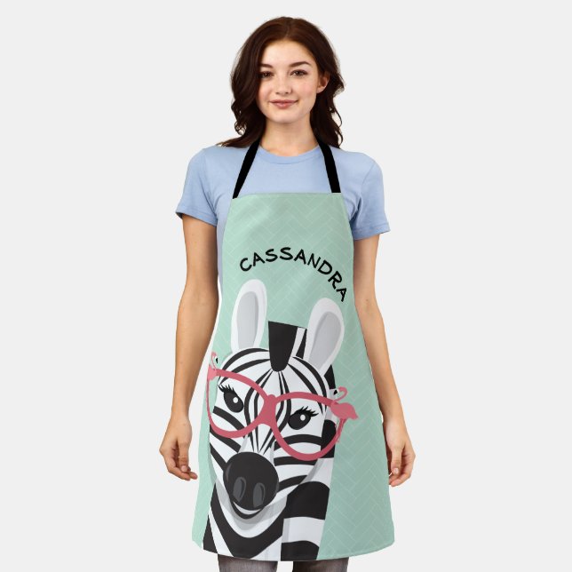 Cartoon Schwarz-weiß Zebra Flamingo Sonnenbrille N Schürze (Getragen)