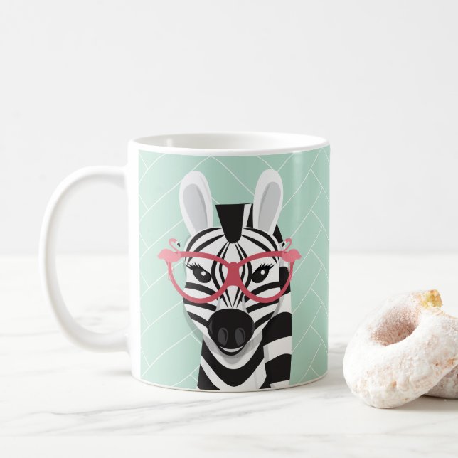 Cartoon Schwarz-weiß Zebra Pink Flamingo Sonnenbri Kaffeetasse (Mit Donut)