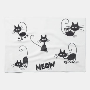 Cartoon-schwarze Katze Geschirrtuch