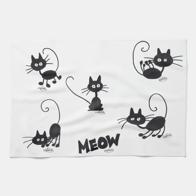 Cartoon-schwarze Katze Geschirrtuch (Horizontal)