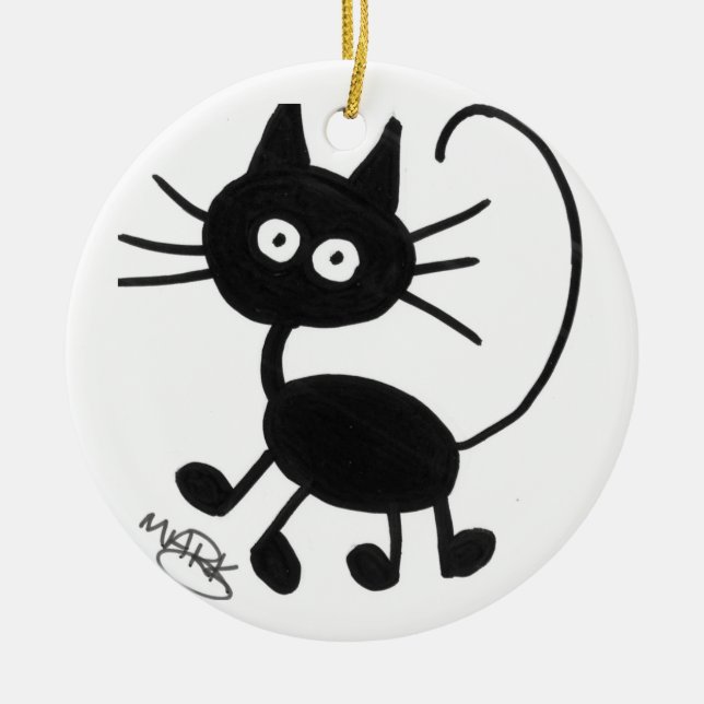Cartoon-schwarze Katze Keramik Ornament (Vorne)