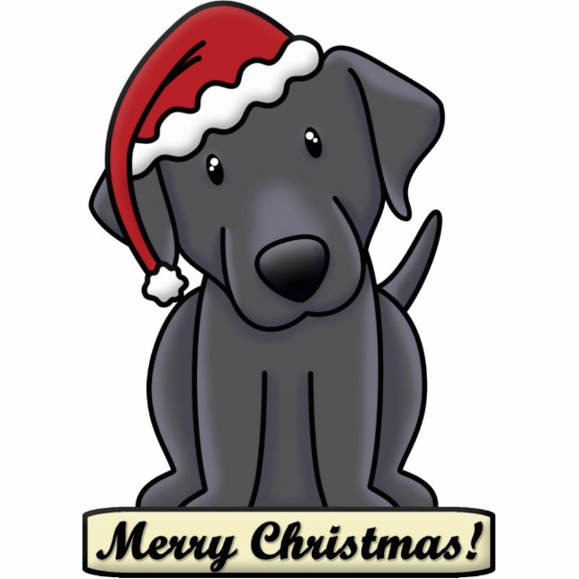 Cartoon-schwarze Labrador-Weihnachtsverzierung Fotoskulptur Ornament (Vorne)