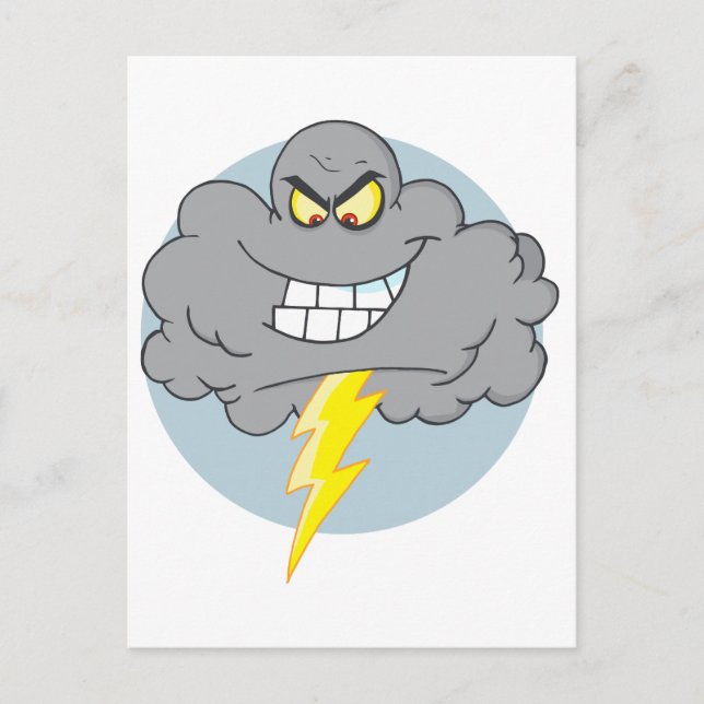 Cartoon Schwarze Wolke mit Blitz Postkarte (Vorderseite)