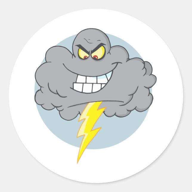 Cartoon Schwarze Wolke mit Blitz Runder Aufkleber (Vorderseite)