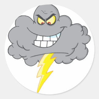 Cartoon Schwarze Wolke mit Blitz Runder Aufkleber