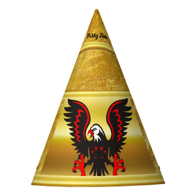Cartoon Schwarzer und roter Adler mit Goldfolie Partyhütchen (Vorderseite)