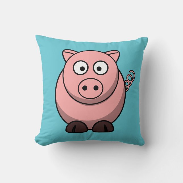 Cartoon-Schwein auf Aqua Kissen (Vorderseite)
