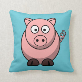 Cartoon-Schwein auf Aqua Kissen