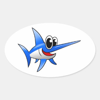 Cartoon Schwertfisch Ovaler Aufkleber