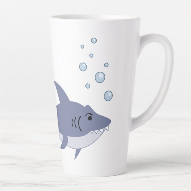 Cartoon Schwimmhai mit dem Namen Latte Tasse (Rechts)