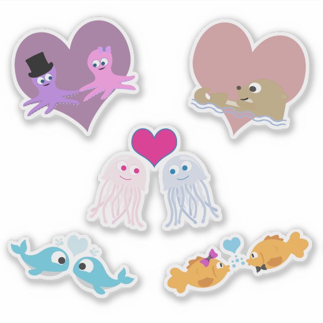 Cartoon Sea Animal Liebe Sticker Set (Vorderseite)