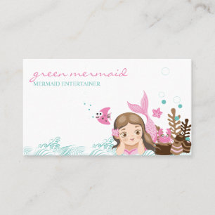 Cartoon Sea Pink Mermaid Visitenkarte