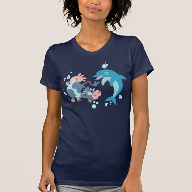 Cartoon Seacow und Dolphin Women T - Shirt (Vorderseite)