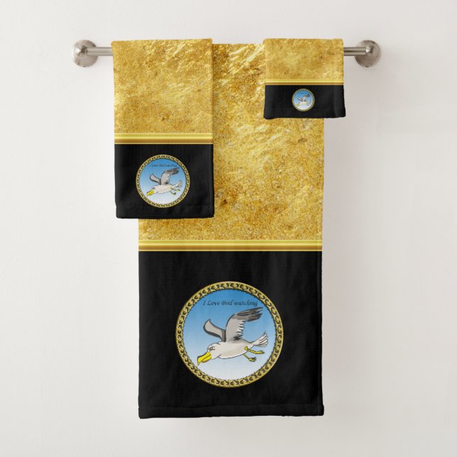 Cartoon Seagull mit Goldrahmen Badhandtuch Set (Insitu)