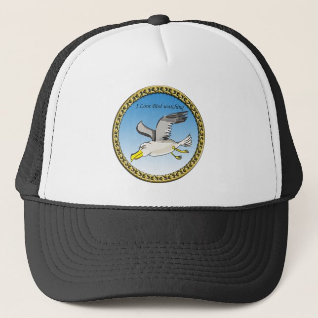 Cartoon Seagull mit Goldrahmen Truckerkappe (Vorderseite)