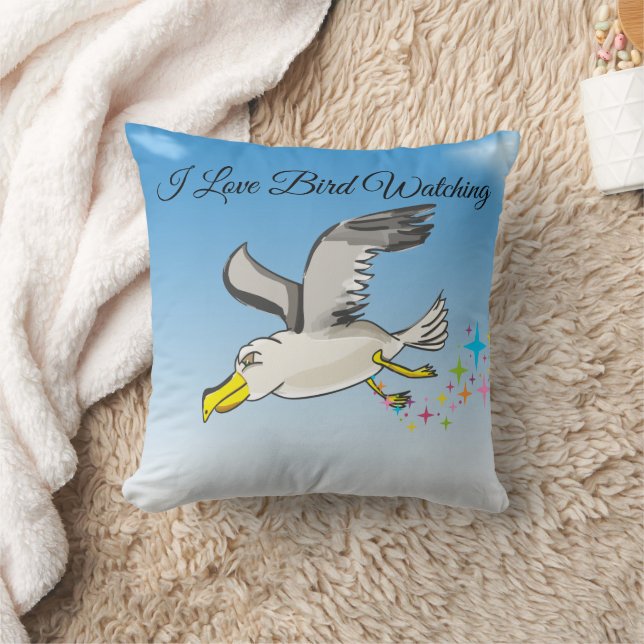 Cartoon Seagull über Kopf mit blauem Himmel Kissen (Decke)