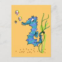 Cartoon Seepferd Niedlich Fische Postkarte