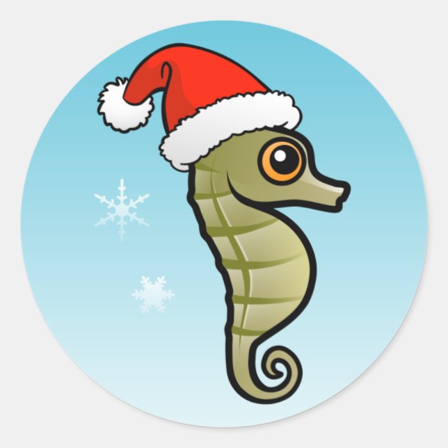 Cartoon Seepferd Santa Runder Aufkleber (Vorderseite)