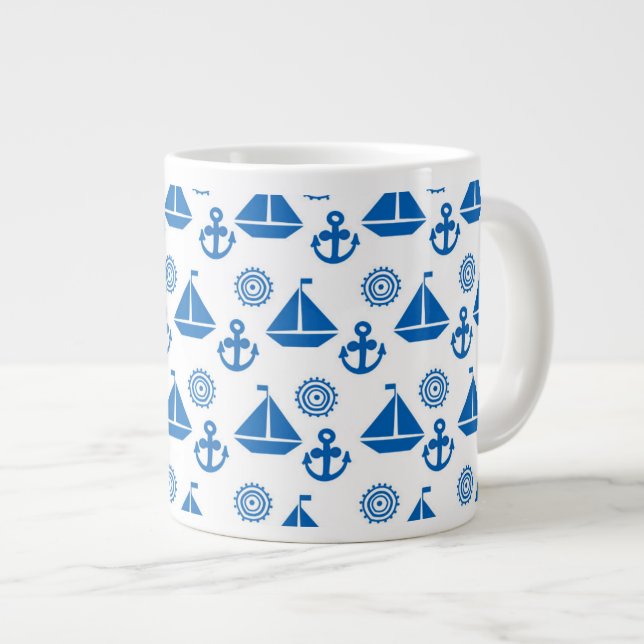 Cartoon-Segel-Boots-Muster Jumbo-Tasse (Vorderseite Rechts)