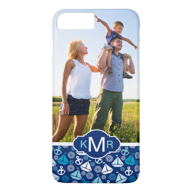 Cartoon-Segelboote Pattern| Ihr Foto u. Monogramm Case-Mate iPhone Hülle (Rückseite)