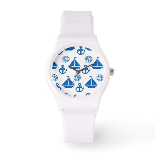Cartoon Segelschiff Muster Armbanduhr (Vorderseite)