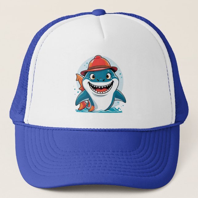 Cartoon Shark Kids Hat Truckerkappe (Vorderseite)