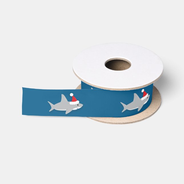Cartoon Shark mit Weihnachtsmannmütze Weihnachtsba Satinband (Spule)