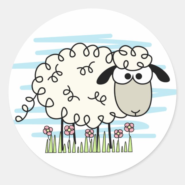 Cartoon Sheep Button Runder Aufkleber (Vorderseite)