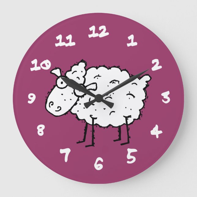 Cartoon Sheep Große Wanduhr (Vorderseite)