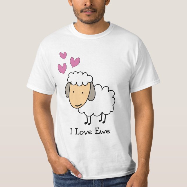 Cartoon Sheep Puff I Liebe Ewe T-Shirt (Vorderseite)