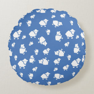Cartoon Sheep Round Pillow - Charming Blue Kinderz Rundes Kissen