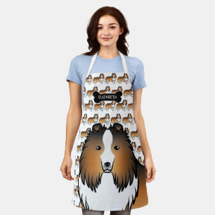 Cartoon-Sheltie mit Knochen und Name Schürze