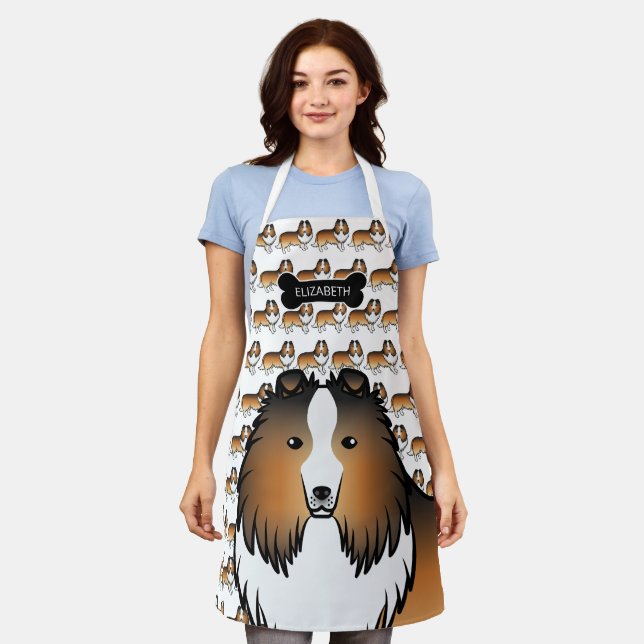 Cartoon-Sheltie mit Knochen und Name Schürze (Getragen)