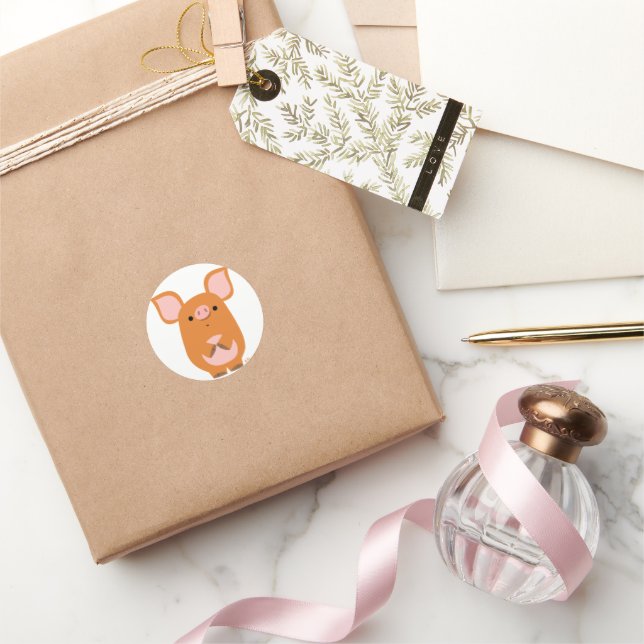 Cartoon Shy Cartoon Cochon rond autocollant (Cadeaux)