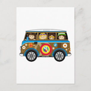 Cartoon Sixties Peace Hippie Van Postkarte